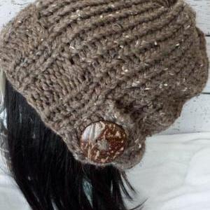 Knit Slouchy Hat Hand Knit Slouch Beanie Natural..
